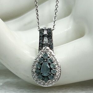 Alexandrite and White Zircon Sterling Silver Teardrop Halo Pendant 20” Necklace